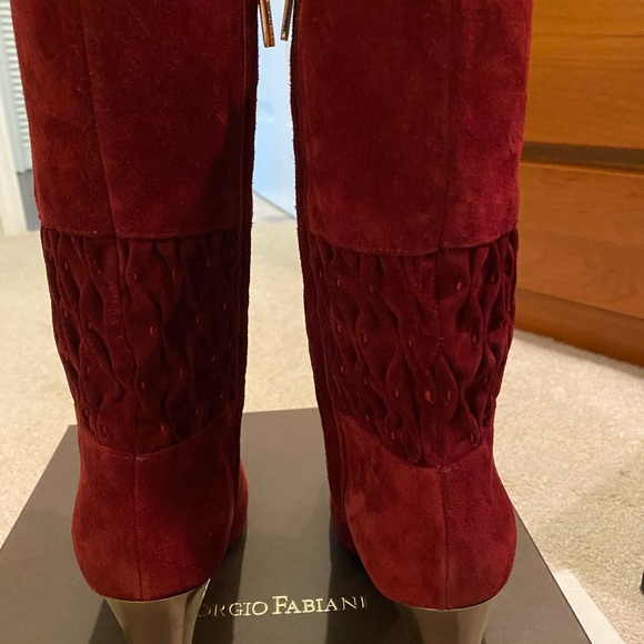 Giorgio Fabiani Red Suede Boots with See Through High Heels Size 7 NIB - Picture 3 of 7